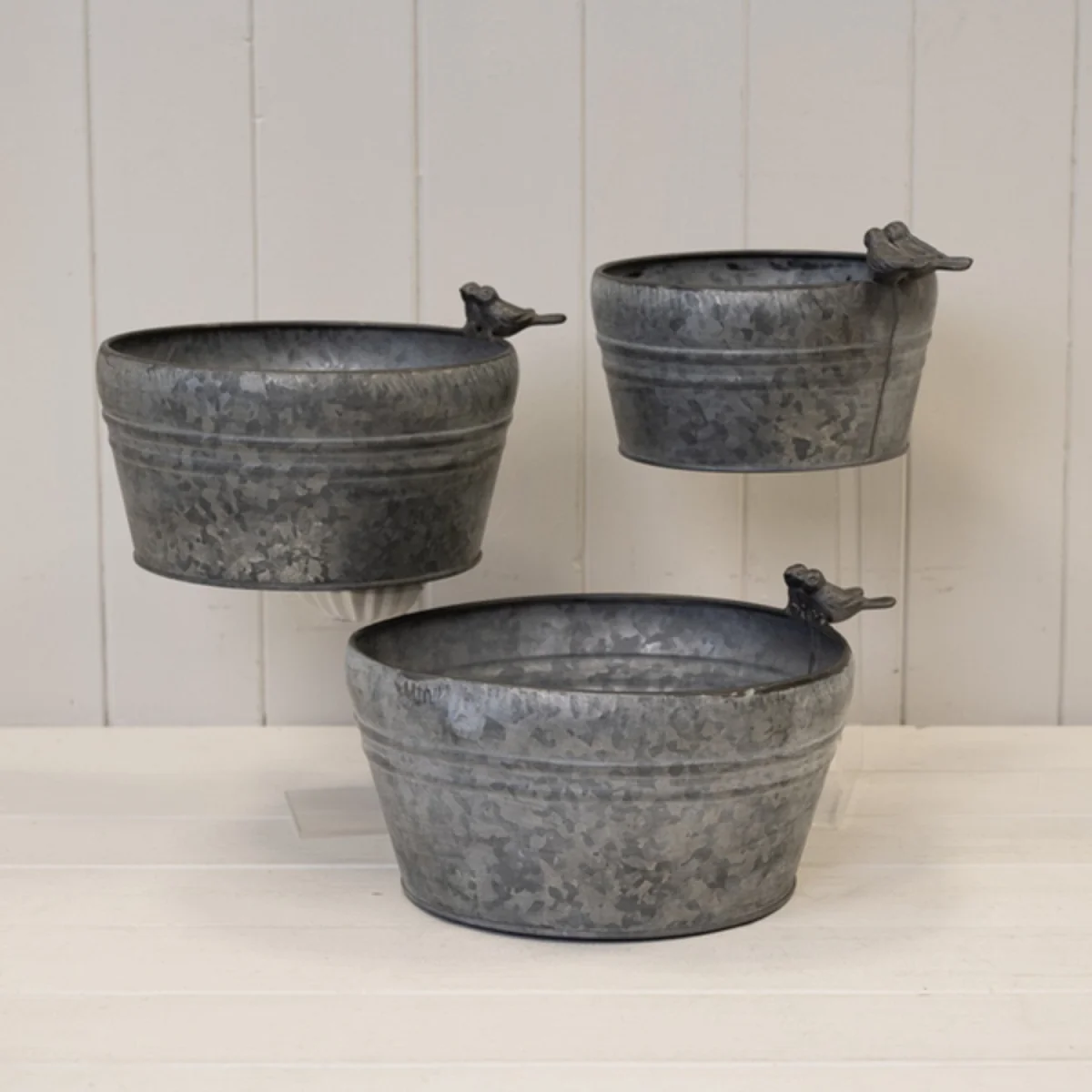Grey Set of Three Dark Round Planters with Bird - Grey – image 2