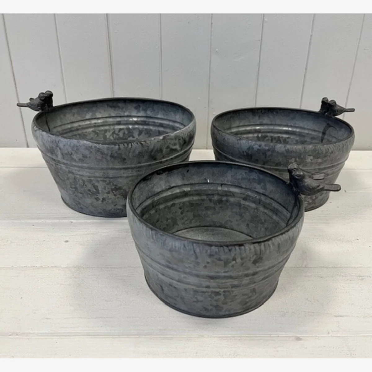 Grey Set of Three Dark Round Planters with Bird - Grey – image 1