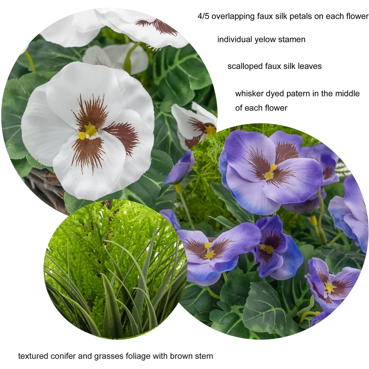 Artificial Purple and White Pansies in Terracotta Pot Patio Planter - Purple and White – image 2