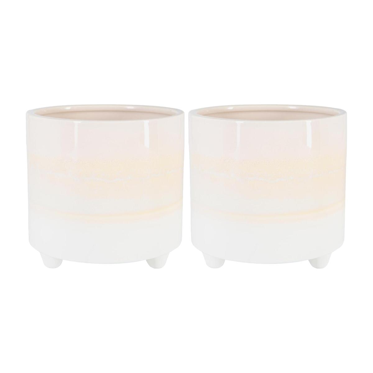 18cm Reactive Glaze Footed Plant Pot Pack of 2 - Natural – image 1