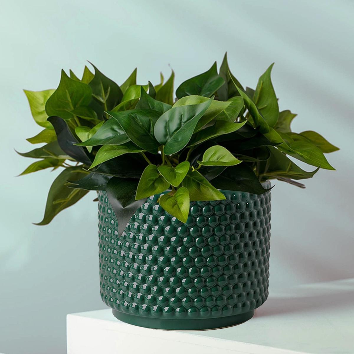 Green Raised Dots Ceramic Plant Pot - Green