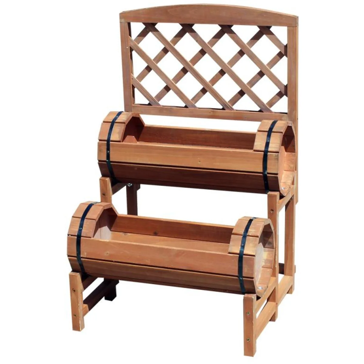 Stained Wooden Two Tiered Designed Barrel Decorative Garden Planter - Yellow – image 3