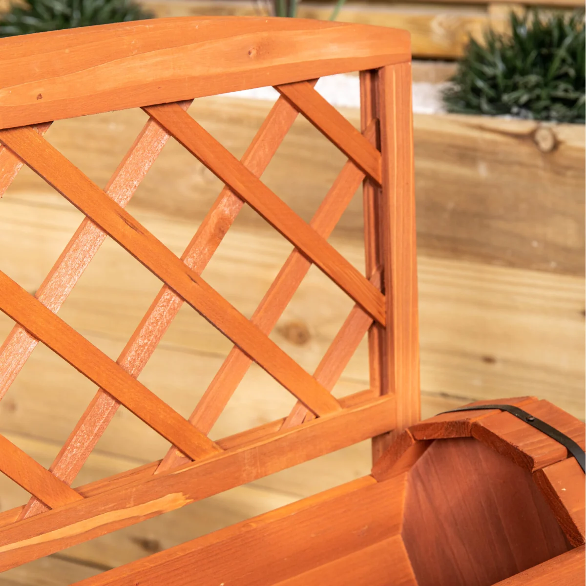 Stained Wooden Two Tiered Designed Barrel Decorative Garden Planter - Yellow – image 7