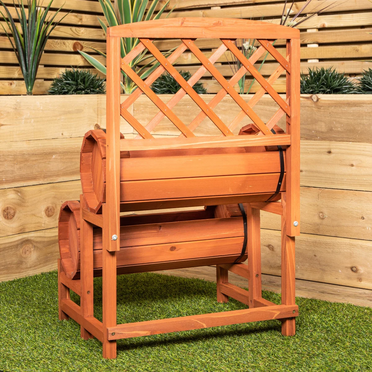 Stained Wooden Two Tiered Designed Barrel Decorative Garden Planter - Yellow – image 8
