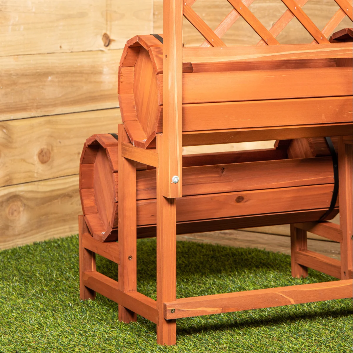 Stained Wooden Two Tiered Designed Barrel Decorative Garden Planter - Yellow – image 9