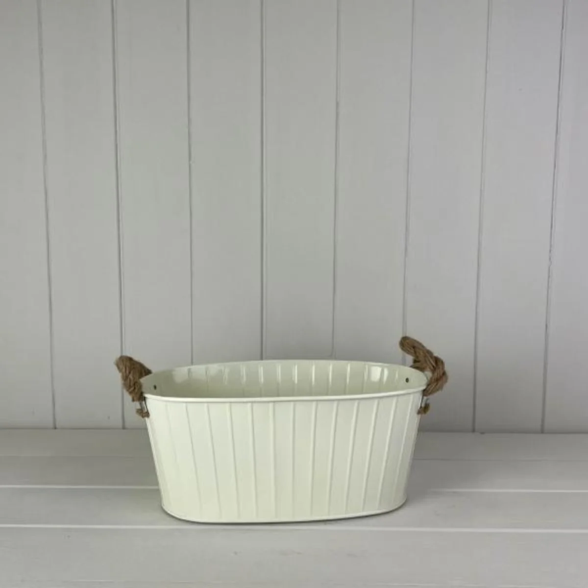 Cream Oval Tapered Trough with Rope Handles and Drainage Holes - Cream