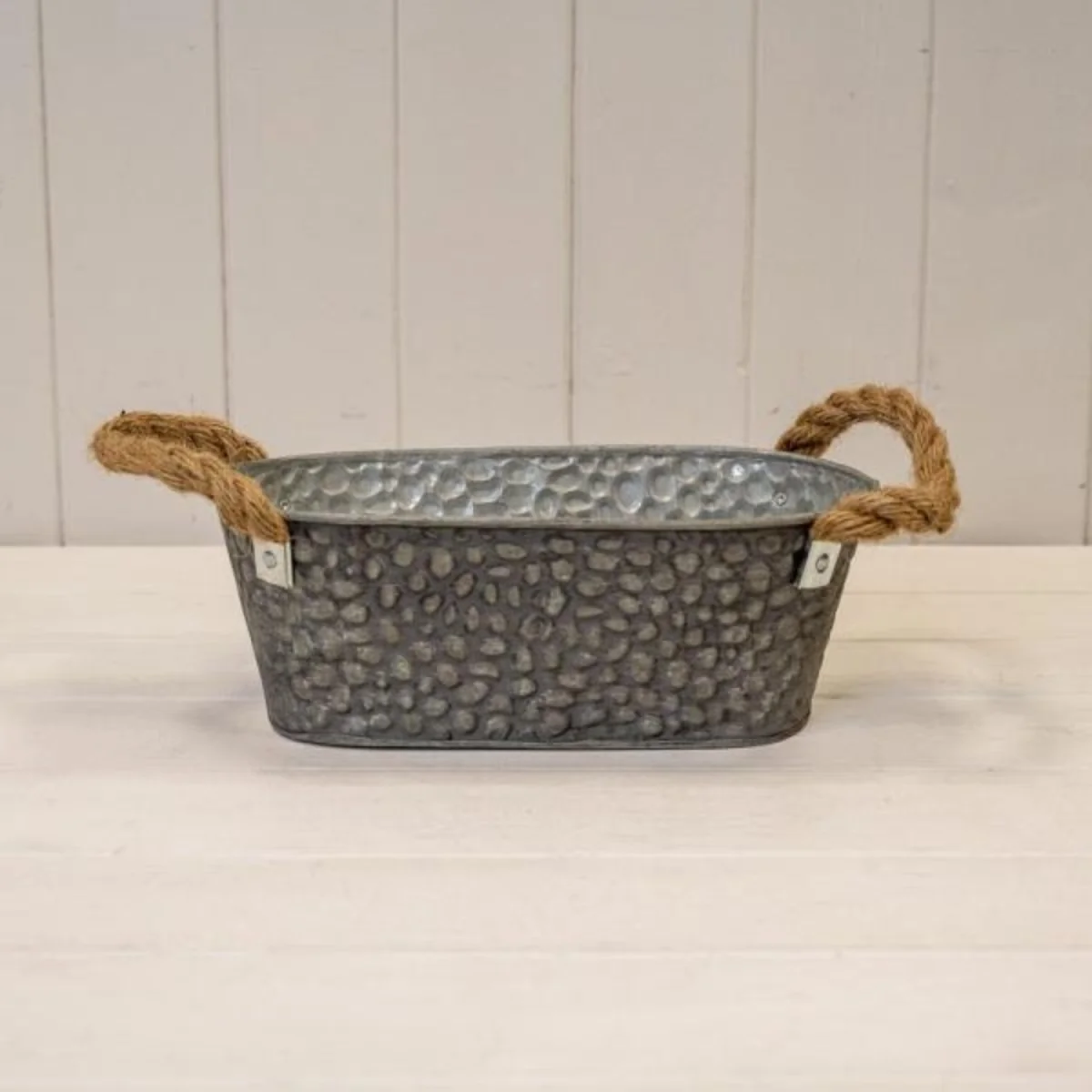 Grey Zinc trough with hammered finish (embossed) and rope ears - Grey