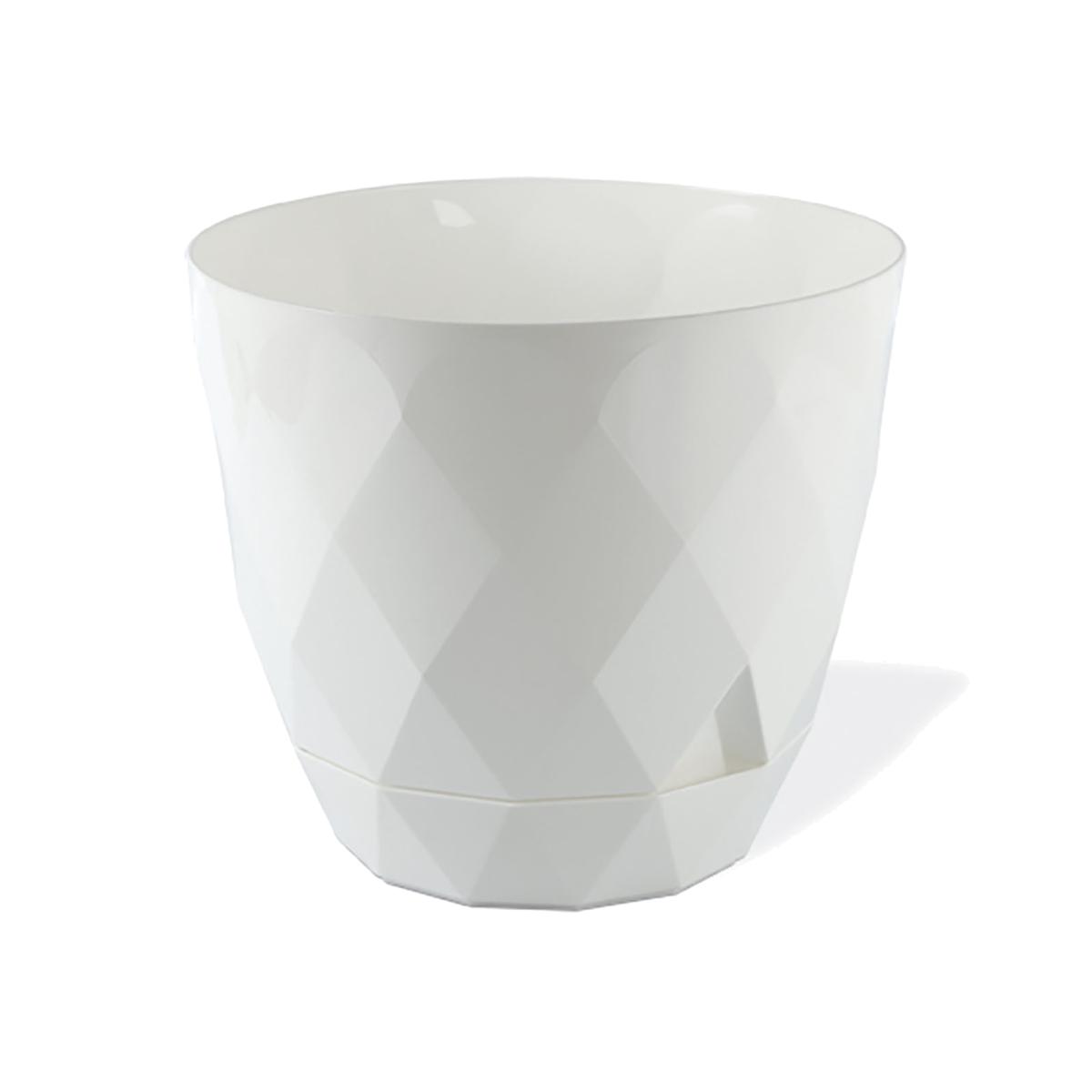 Diamond Round Plant Pot - White / 22cm