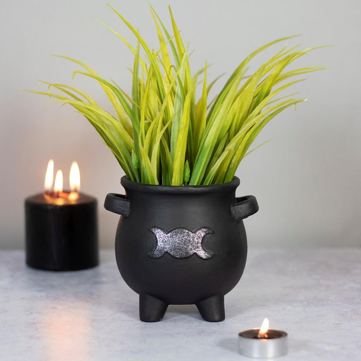 Terracotta Triple Moon Cauldron Plant Pot - Black – image 2