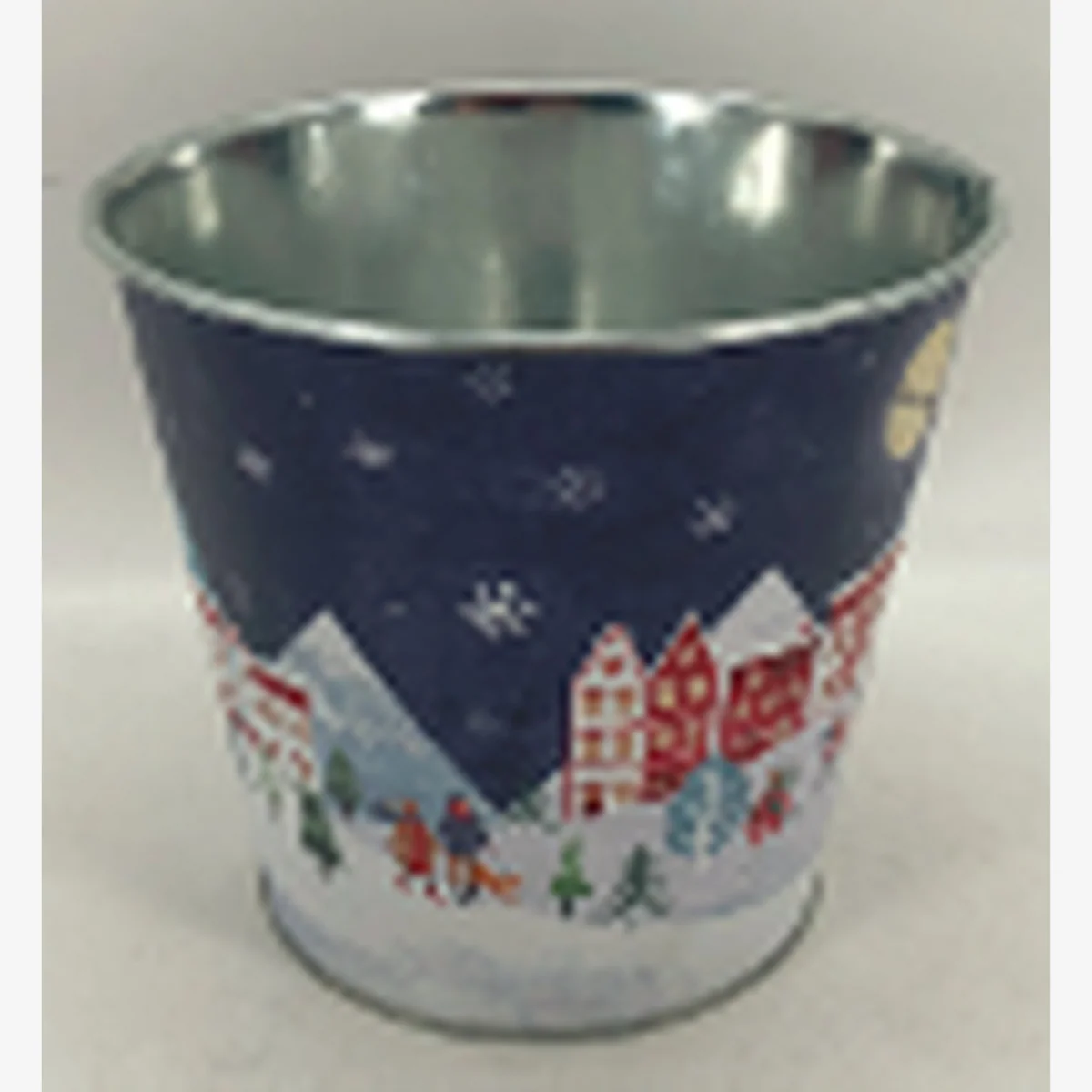 Medium Blue Christmas Village Scene Pot - Blue