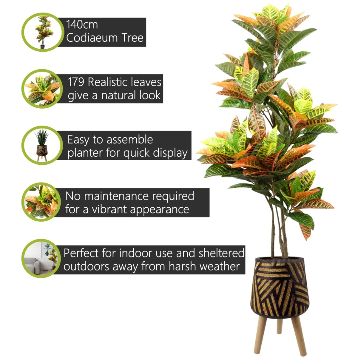 Pegdev 140cm Codiaeum Tree with Rustic Fibreglass Planter - Orange – image 3
