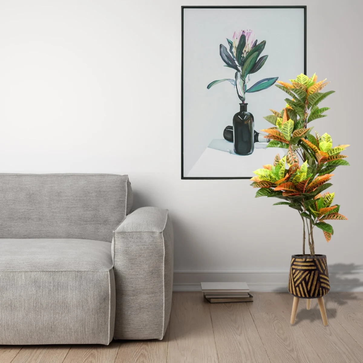 Pegdev 140cm Codiaeum Tree with Rustic Fibreglass Planter - Orange – image 4