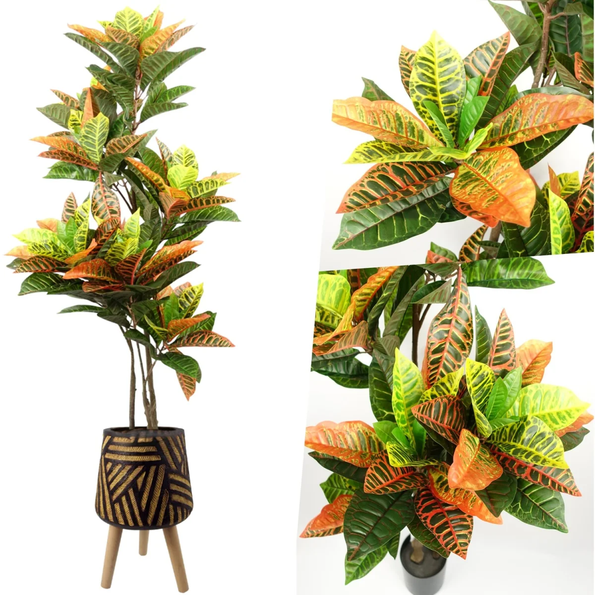 Pegdev 140cm Codiaeum Tree with Rustic Fibreglass Planter - Orange – image 6