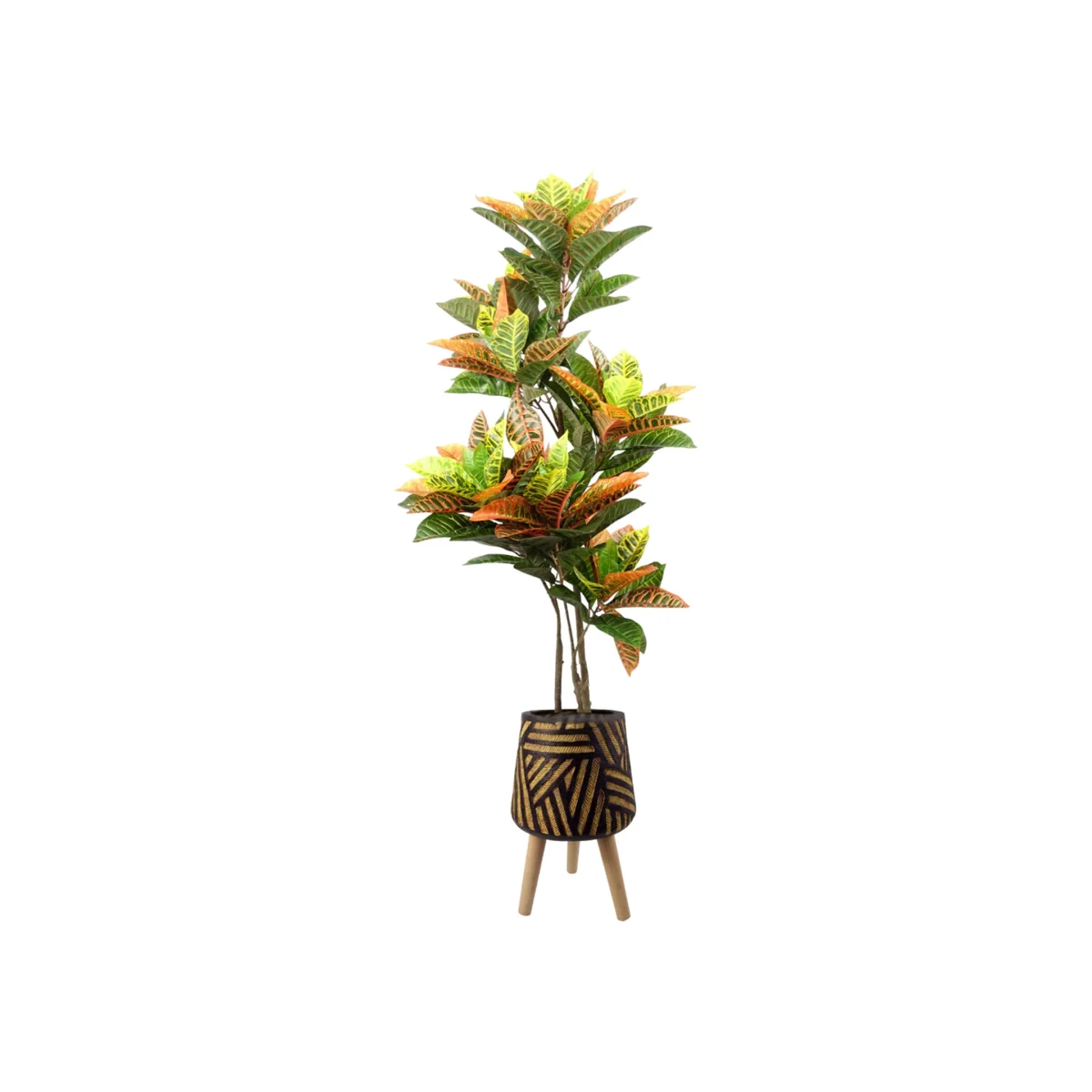 Pegdev 140cm Codiaeum Tree with Rustic Fibreglass Planter - Orange – image 1