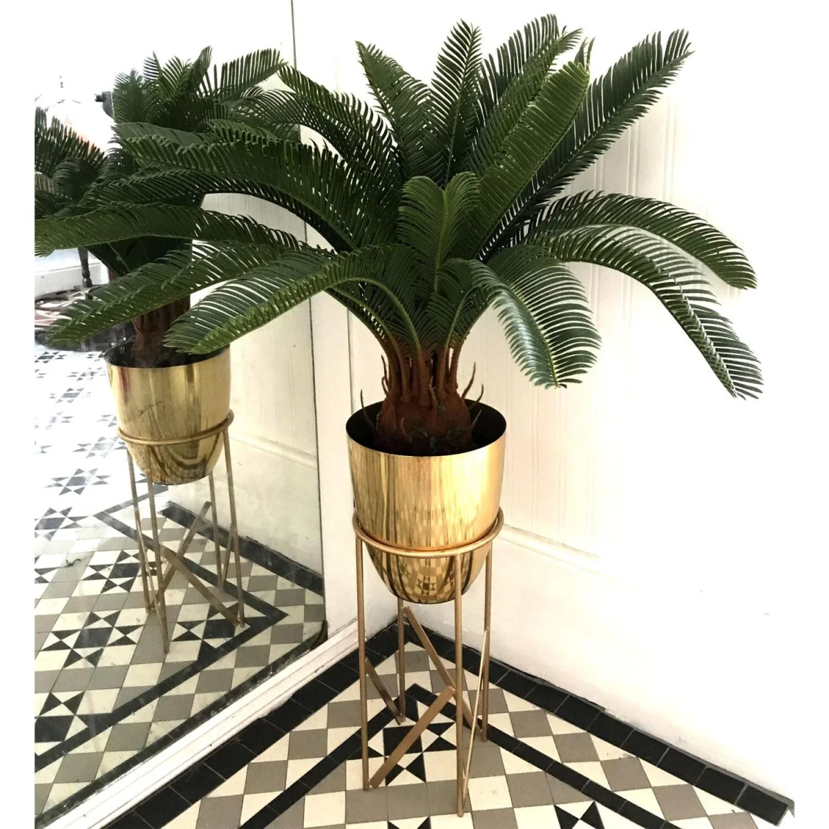 110cm Artificial Cycas Palm with Planter and Stand - Palm with Gold Metal Stand