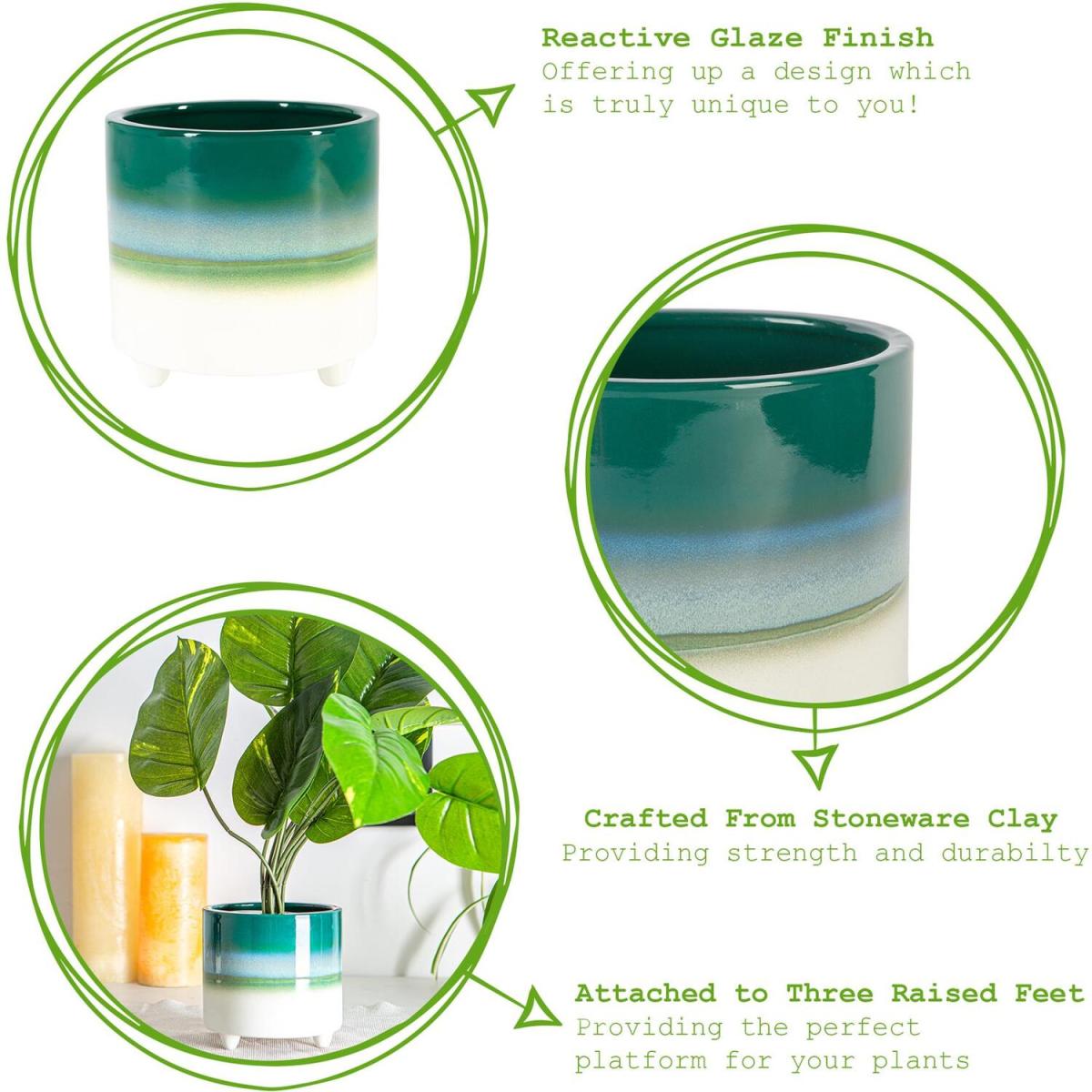 14cm Reactive Glaze Footed Plant Pot Pack of 2 - Emerald – image 2