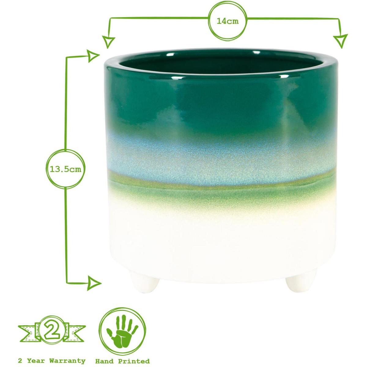 14cm Reactive Glaze Footed Plant Pot Pack of 2 - Emerald – image 3