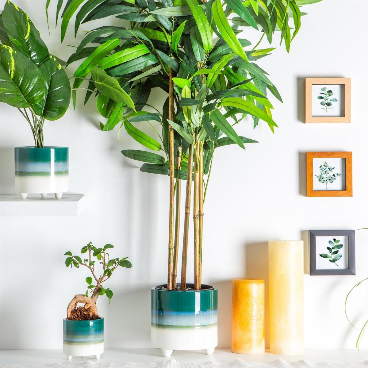 14cm Reactive Glaze Footed Plant Pot Pack of 2 - Emerald – image 4