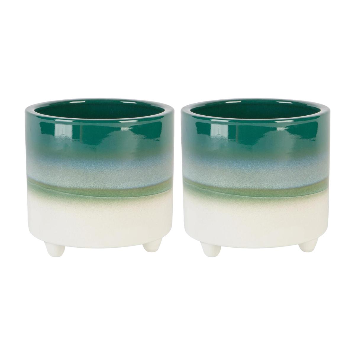 14cm Reactive Glaze Footed Plant Pot Pack of 2 - Emerald – image 1