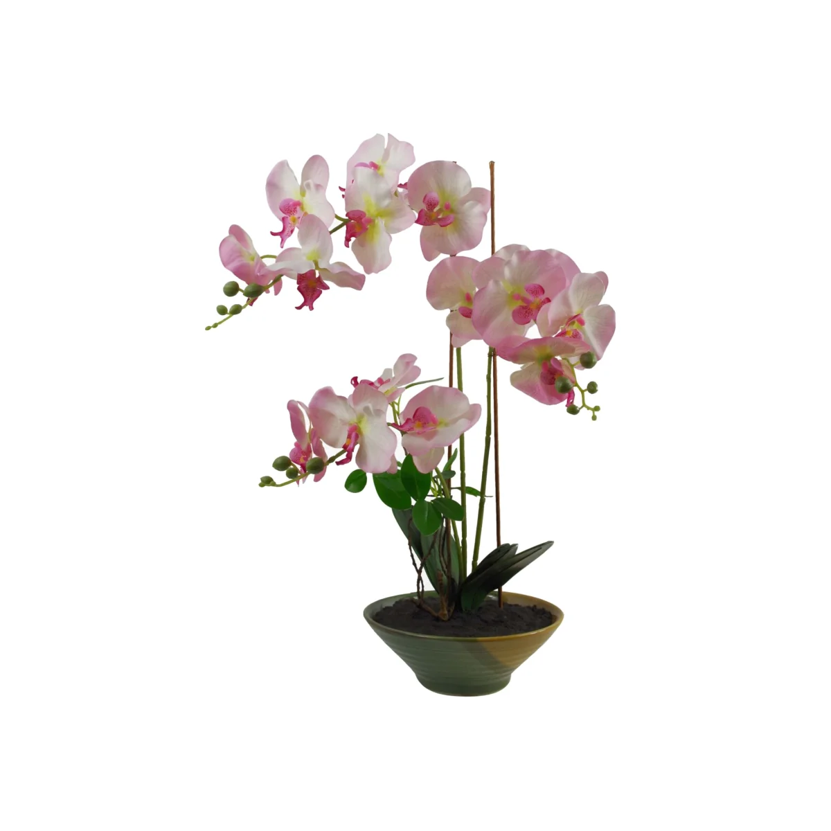 Artificial Orchid Light Pink in Glazed Planter - Pink