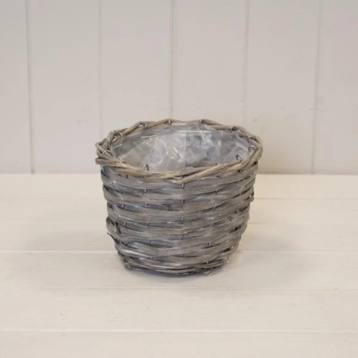 Rustic Round Greywashed Pot Plant pot - Grey