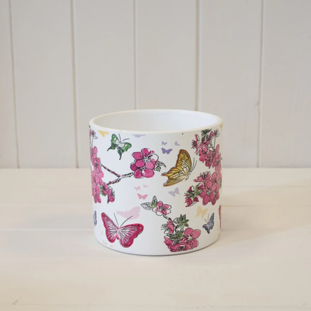 Rustic White Floral Butterfly Pot for Plants - Multi – image 2
