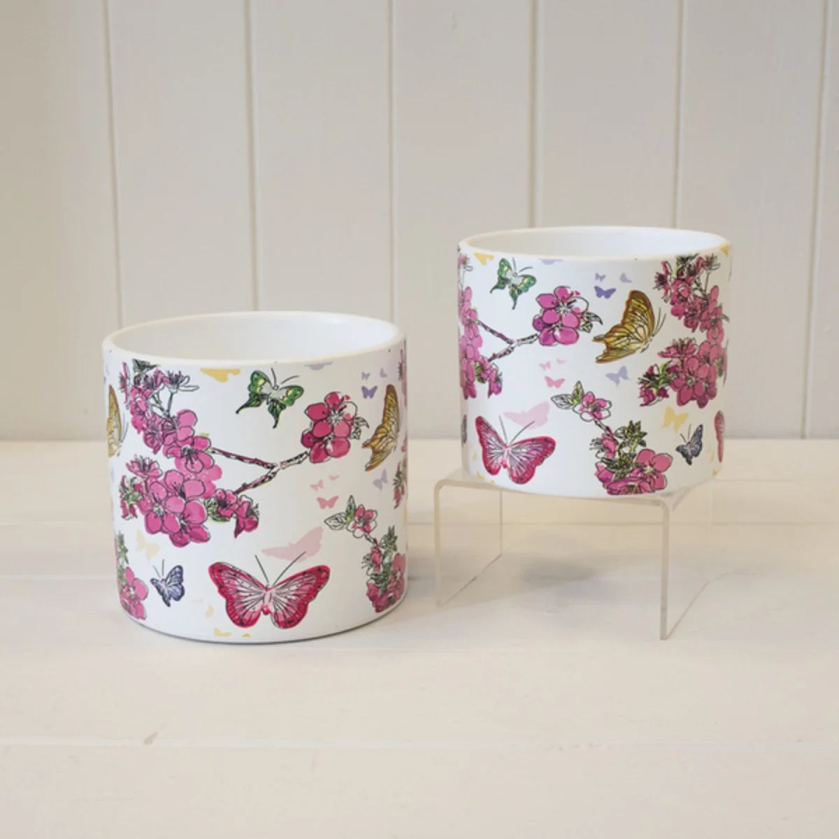 Rustic White Floral Butterfly Pot for Plants - Multi – image 3
