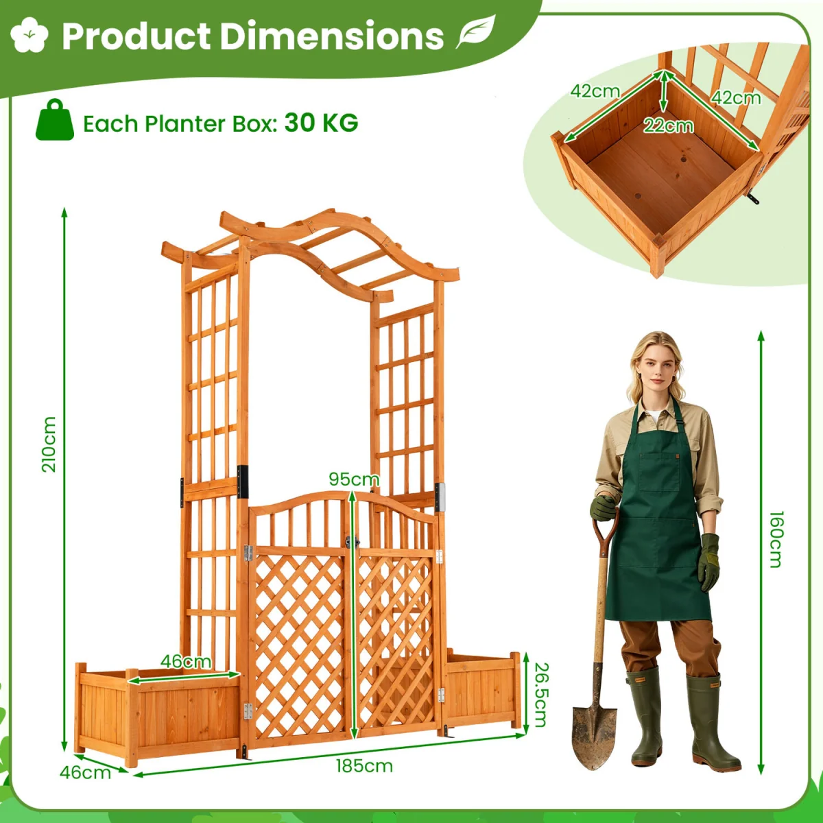 Garden Arbor with Gate and 2 Planter Boxes - Red brown – image 3