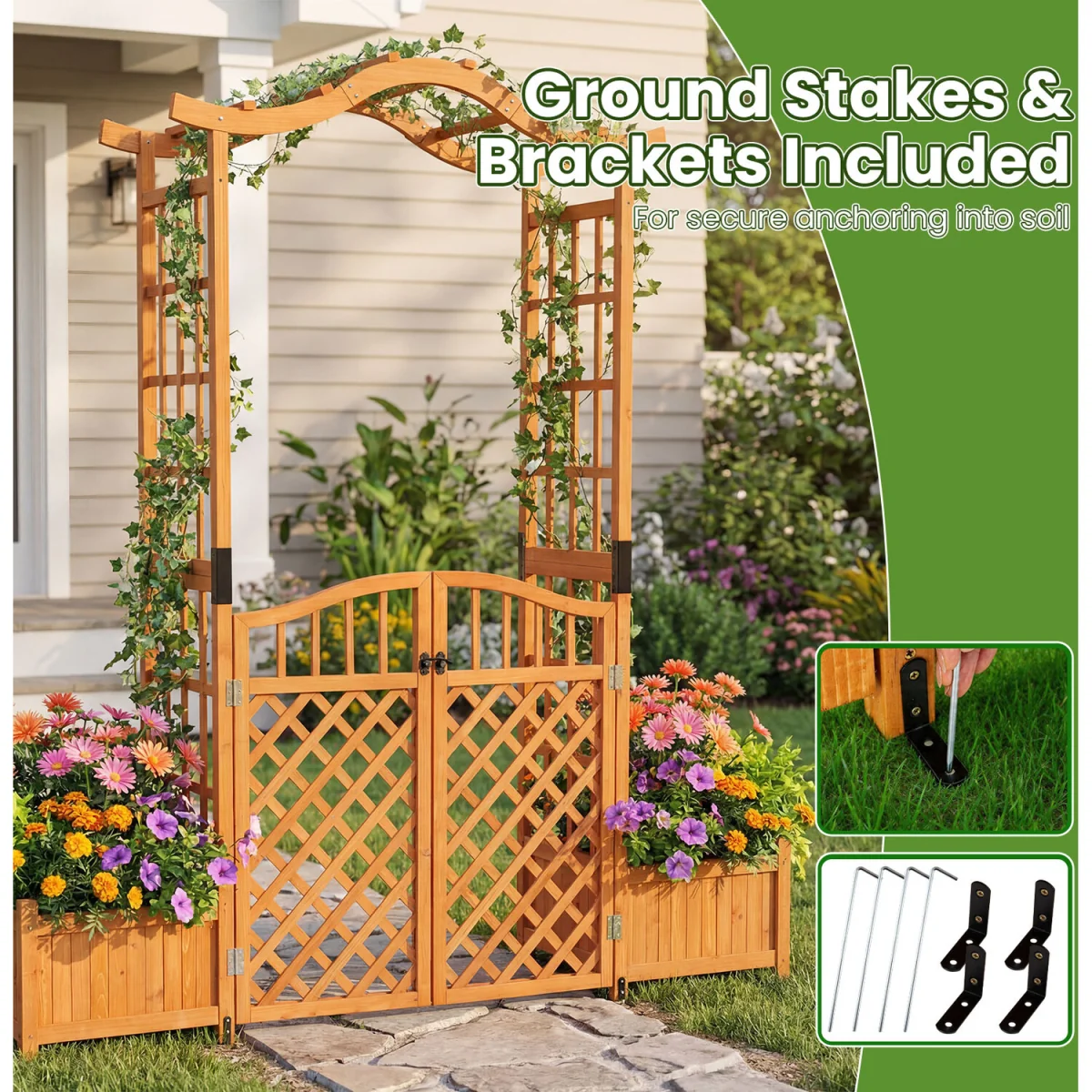 Garden Arbor with Gate and 2 Planter Boxes - Red brown – image 7