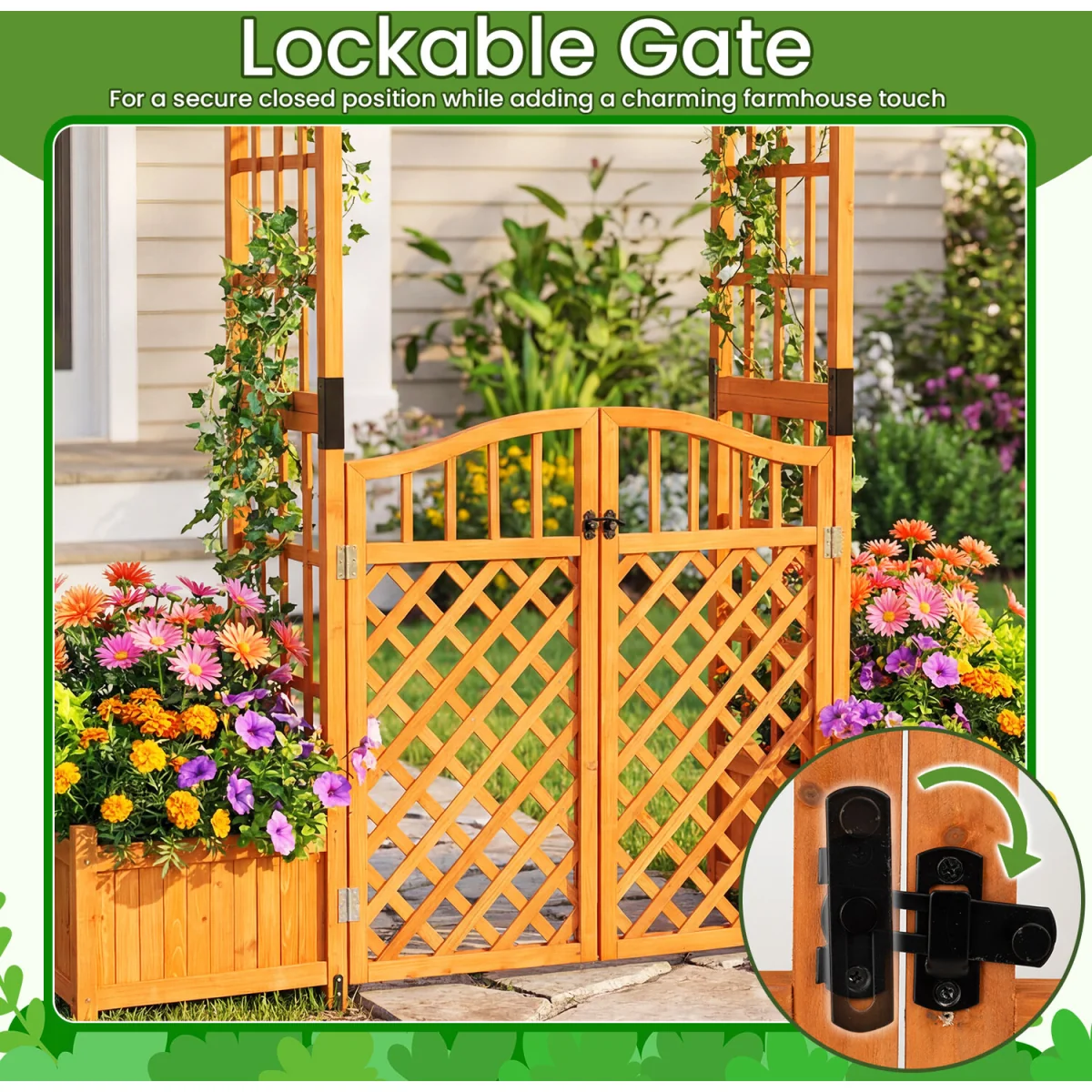 Garden Arbor with Gate and 2 Planter Boxes - Red brown – image 8