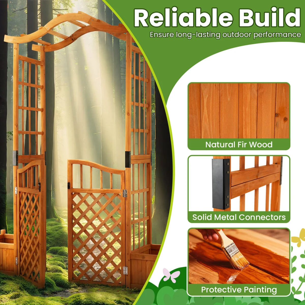 Garden Arbor with Gate and 2 Planter Boxes - Red brown – image 9