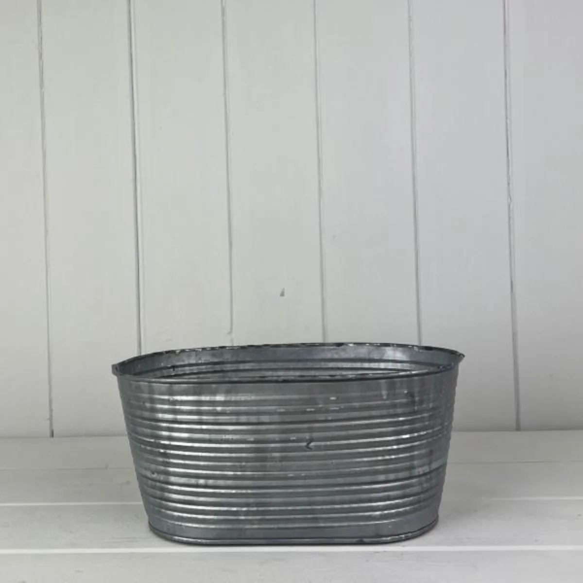 Rustic Grey Ribbed Oval Zinc Trough - Grey