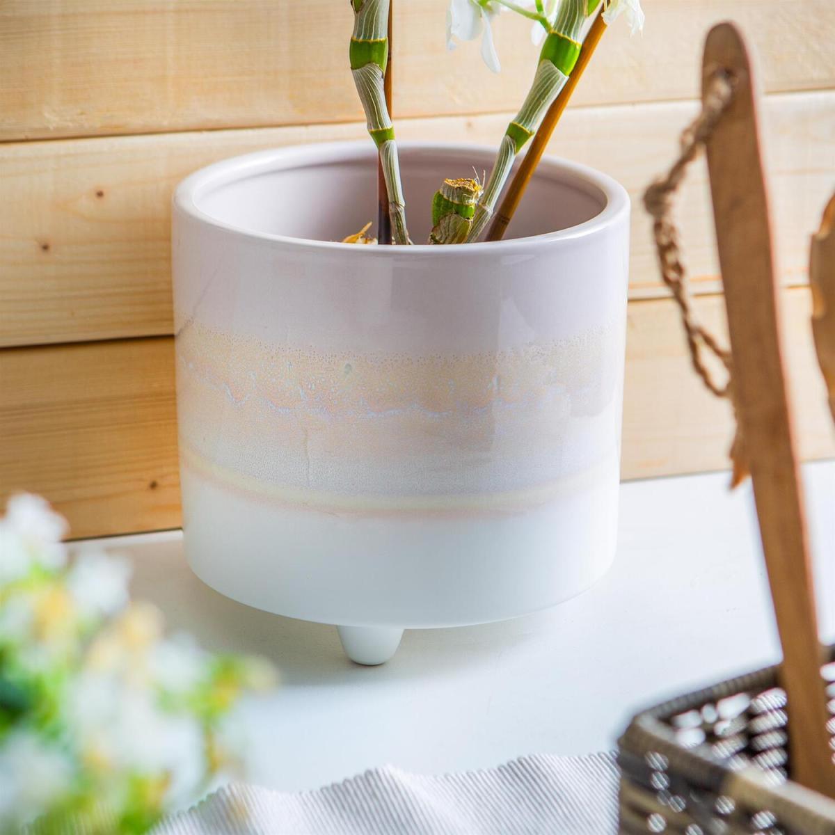 18cm Reactive Glaze Footed Plant Pot - Natural – image 4