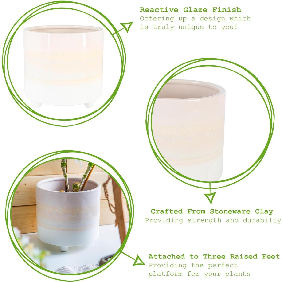 18cm Reactive Glaze Footed Plant Pot - Natural – image 6