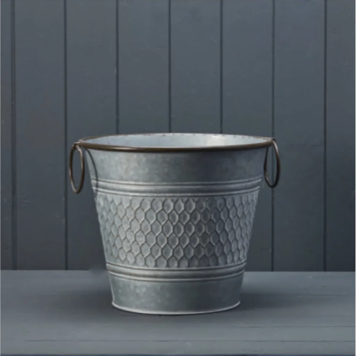 Grey Textured Round Zinc Honeycomb Planter - Grey