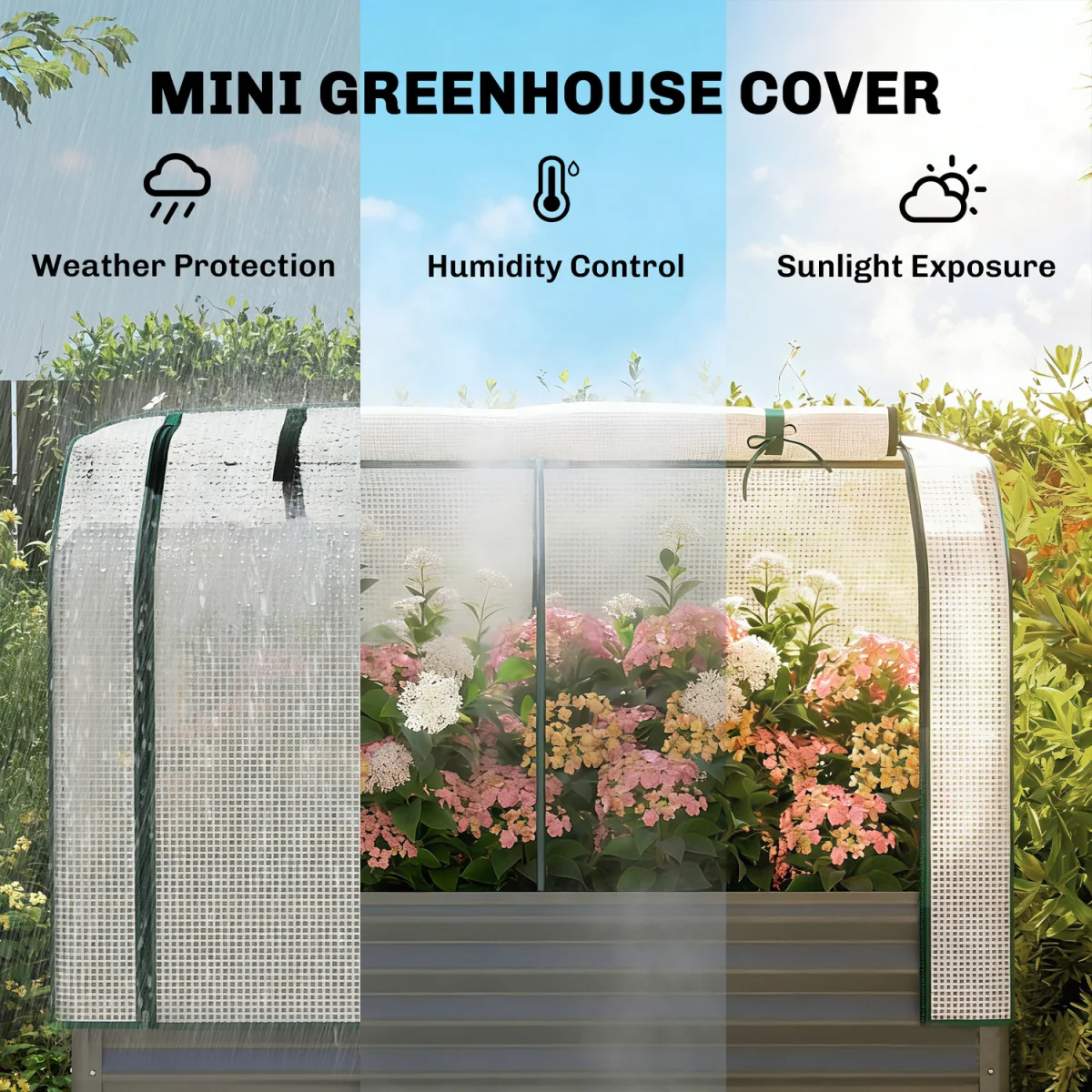 Outsunny Galvanised Raised Planter with Cover and Bottom Shelf - Dark Grey – image 3