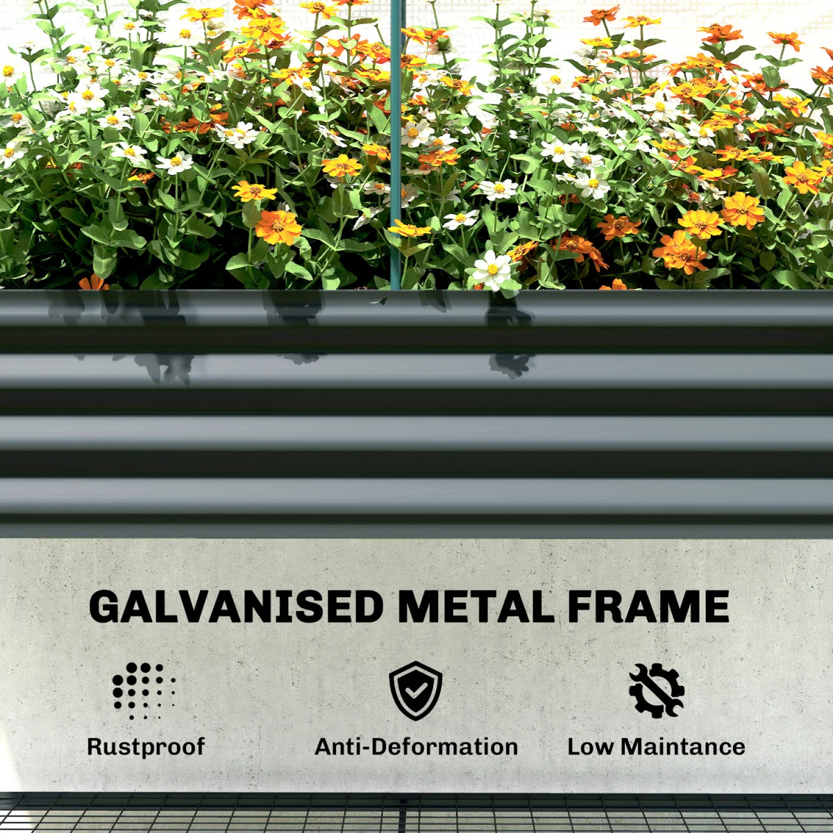 Outsunny Galvanised Raised Planter with Cover and Bottom Shelf - Dark Grey – image 7