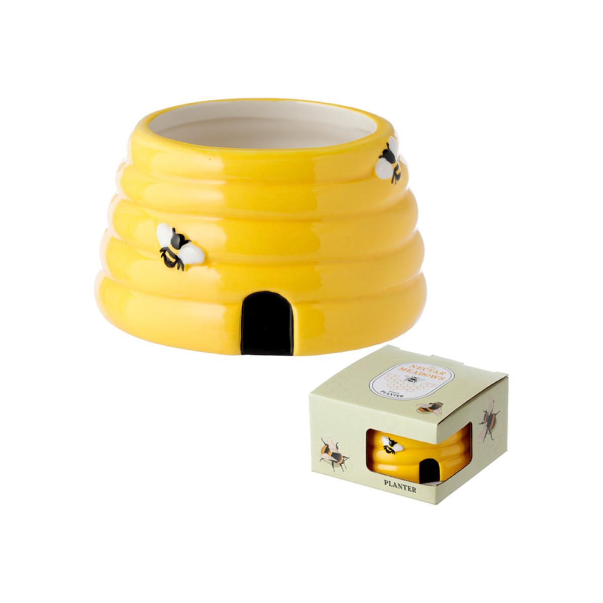 Shaped Ceramic Indoor Planter Plant Pot - The Nectar Meadows Beehive - Yellow