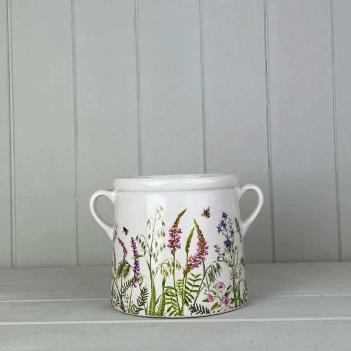 Rustic White Meadow Design Pot - White
