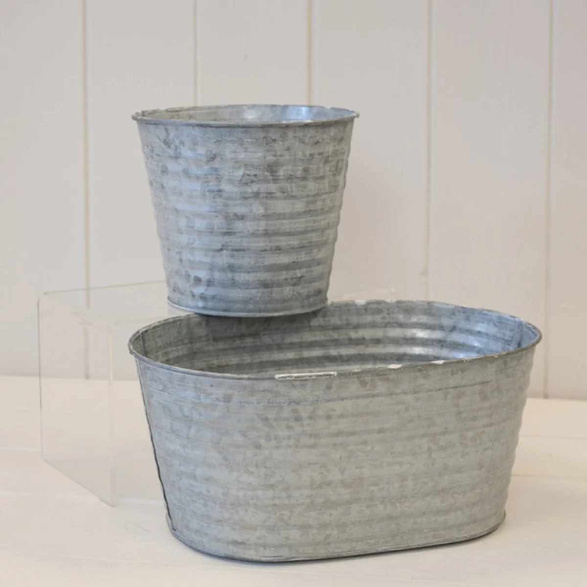 Rustic Grey Aged Zinc Trough for Home Decor - Grey – image 3
