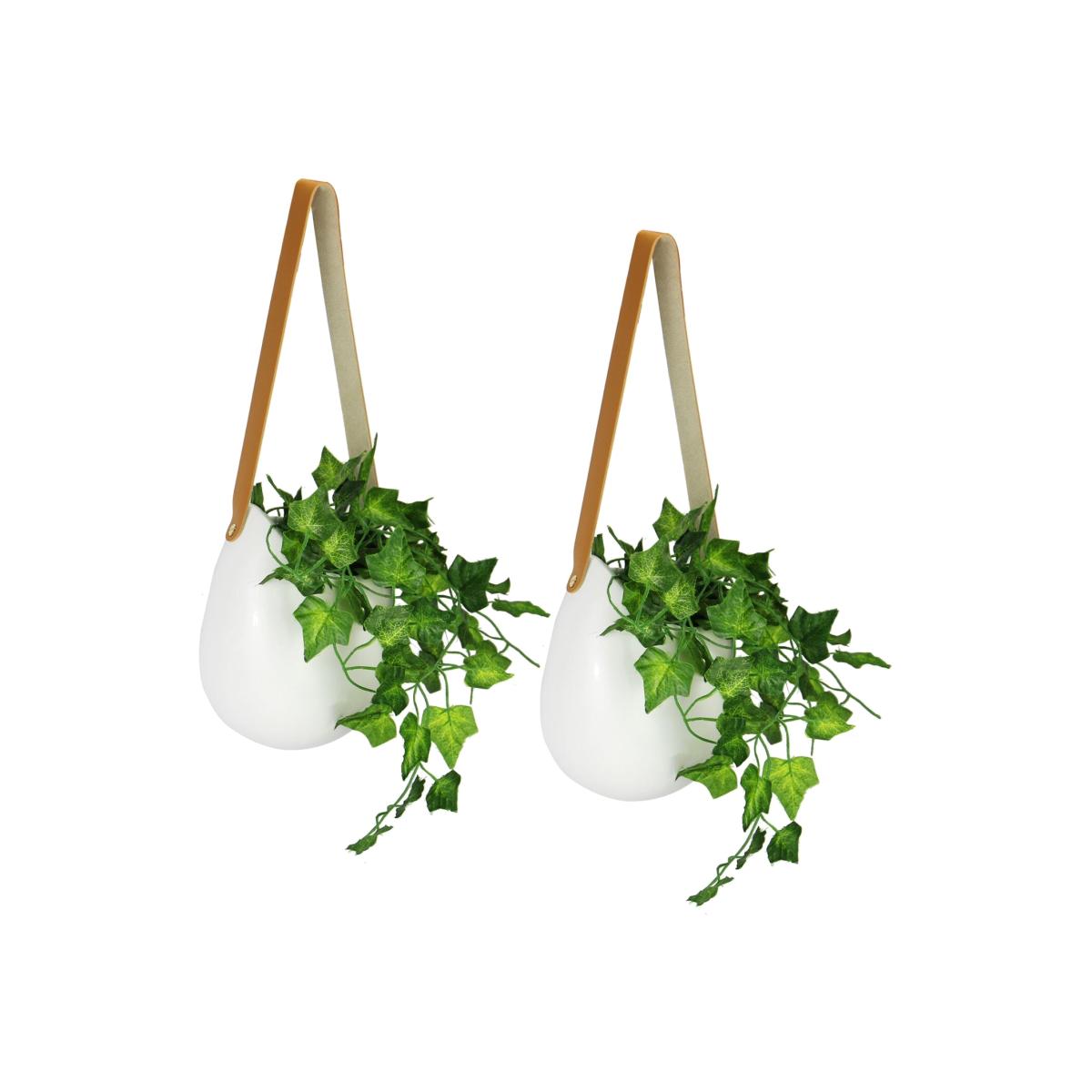 Ceramic Hanging Wall Planters - Set of 2 - White – image 1