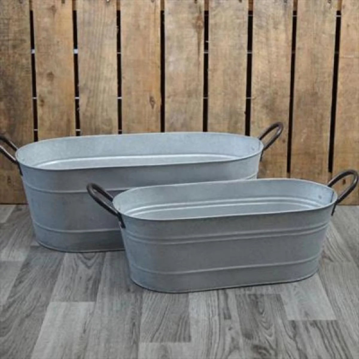 Grey 420154 - Set of Two Aged Zinc Troughs - Grey