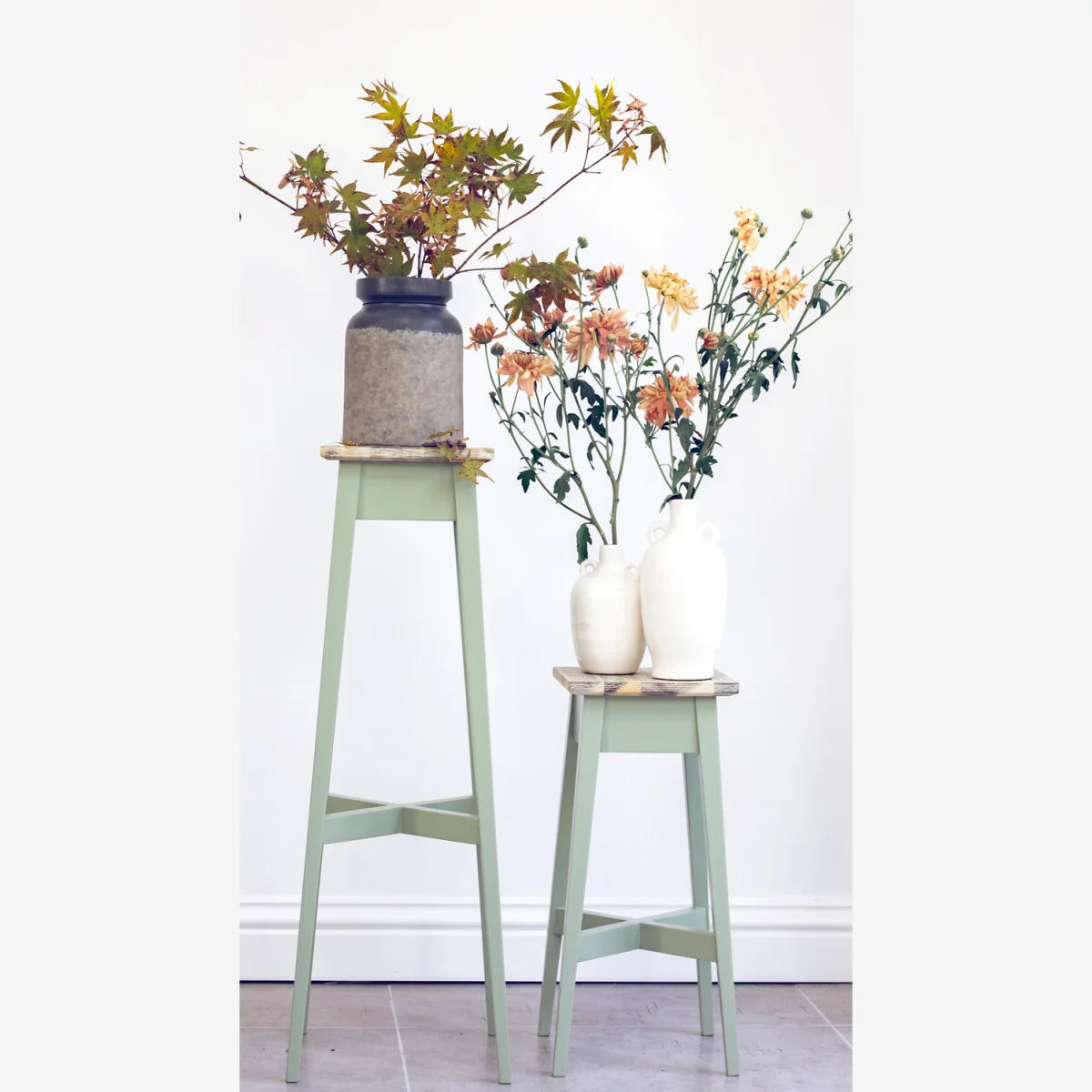 Florence Set of Two Wooden Plant Stands - Sage Green