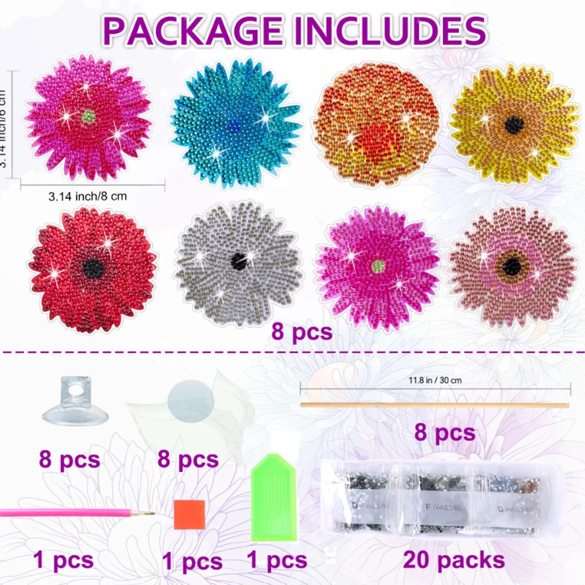 Pack of 8 Flower Plant Pot Stakes Diamond Art Kit - Multi – image 5