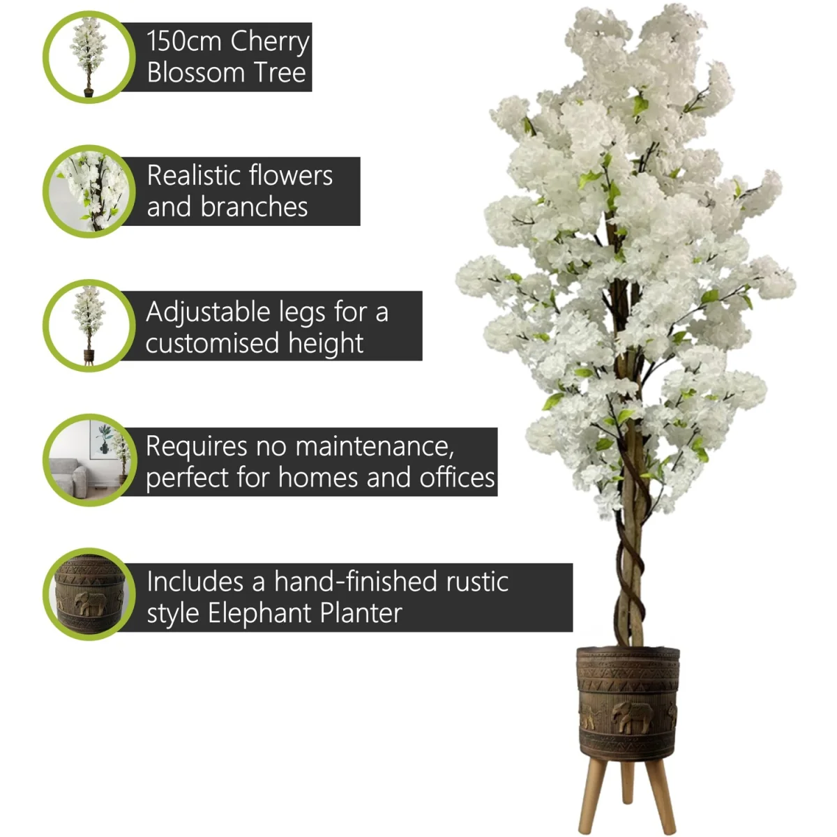 Pegdev Cherry Blossom Tree with Elephant Planter 150cm - White – image 3