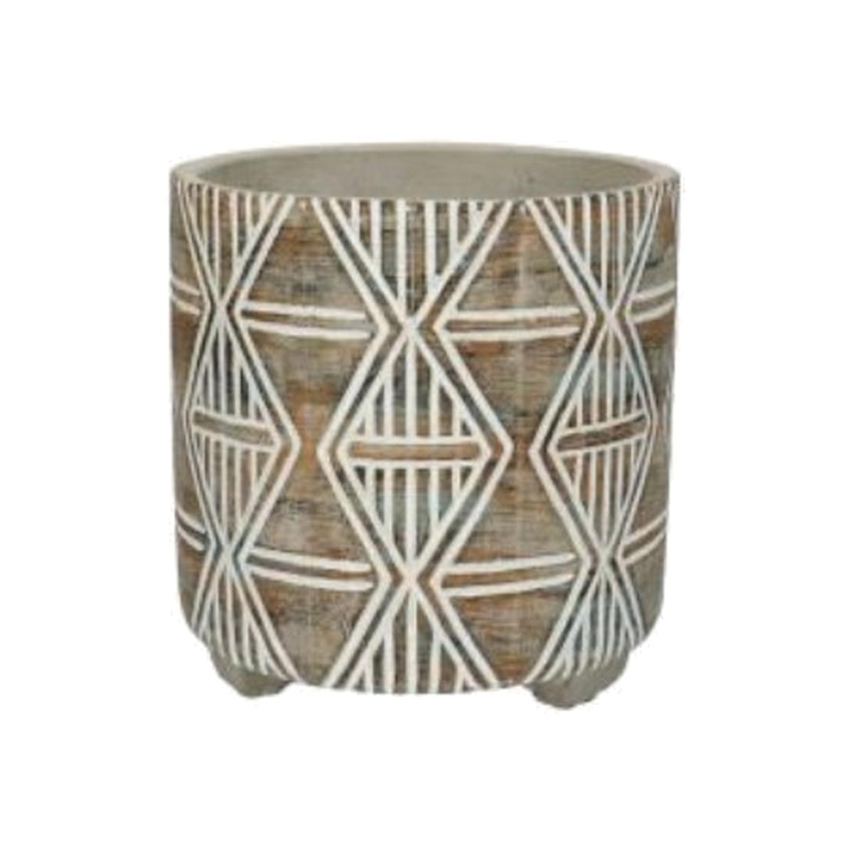 Geo Pattern Cement Plant Pot - Blue & Brown