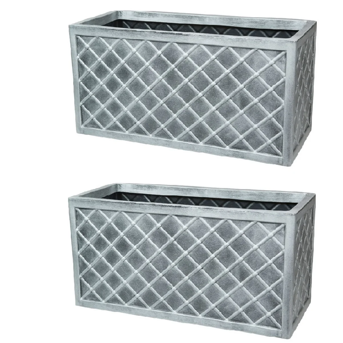 2 x Pewter Grey Lazio Plastic Garden Trough Planter - Grey – image 2