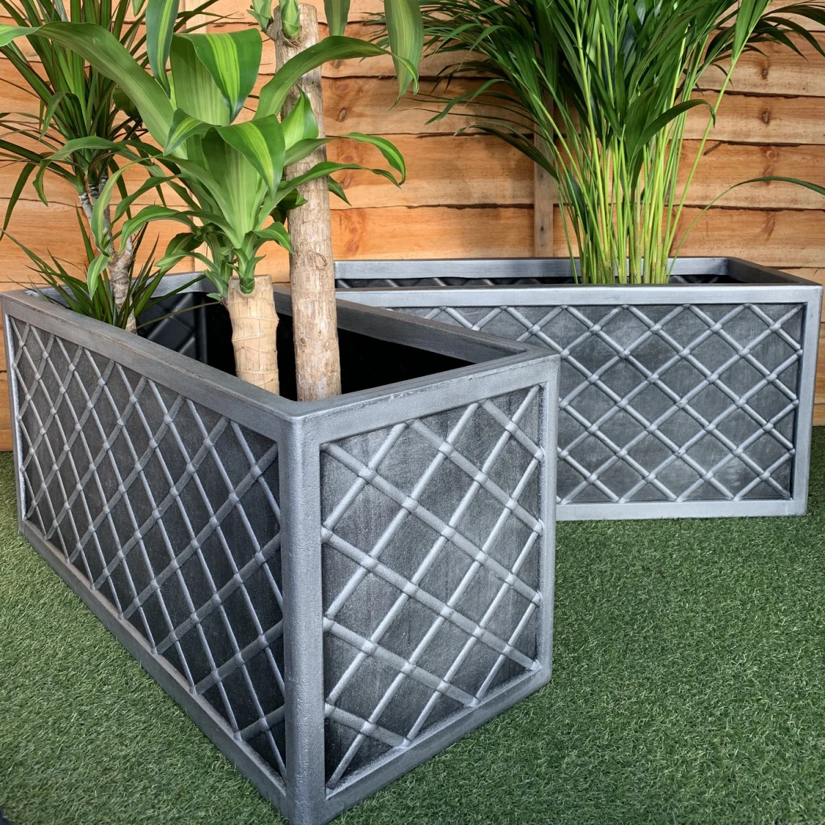2 x Pewter Grey Lazio Plastic Garden Trough Planter - Grey – image 1