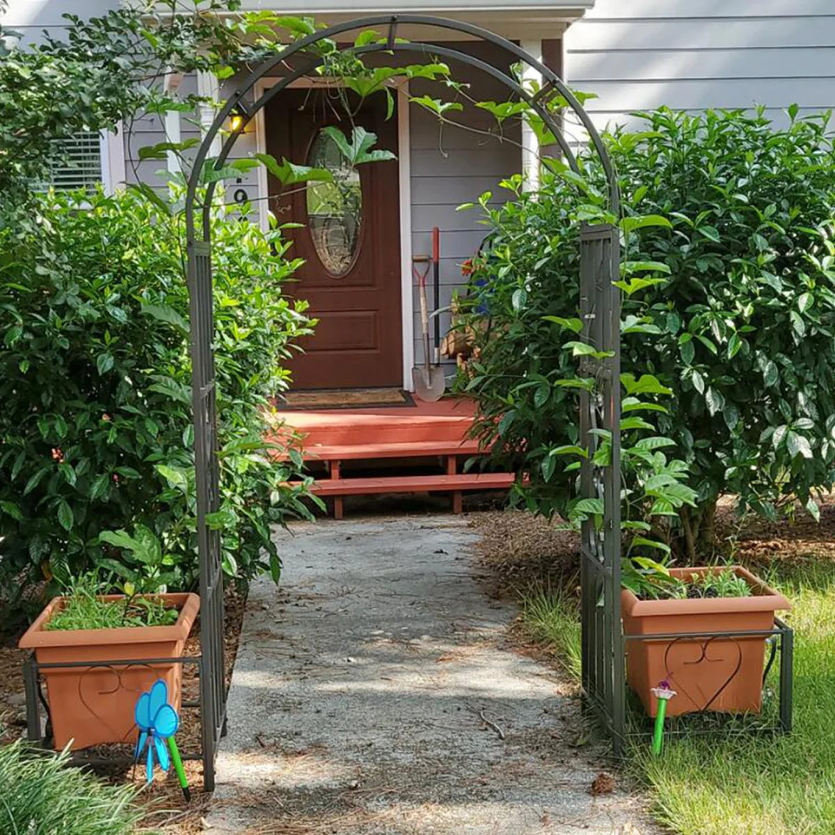 Metal Garden Patio Arch With Planters Rose Arbour Archway Plant Trellis 2014584 - Black – image 4
