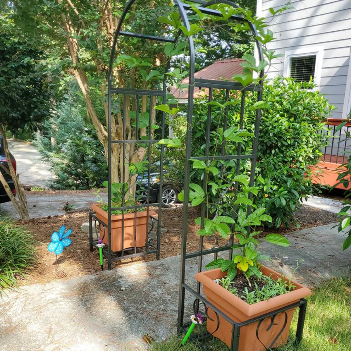 Metal Garden Patio Arch With Planters Rose Arbour Archway Plant Trellis 2014584 - Black – image 5